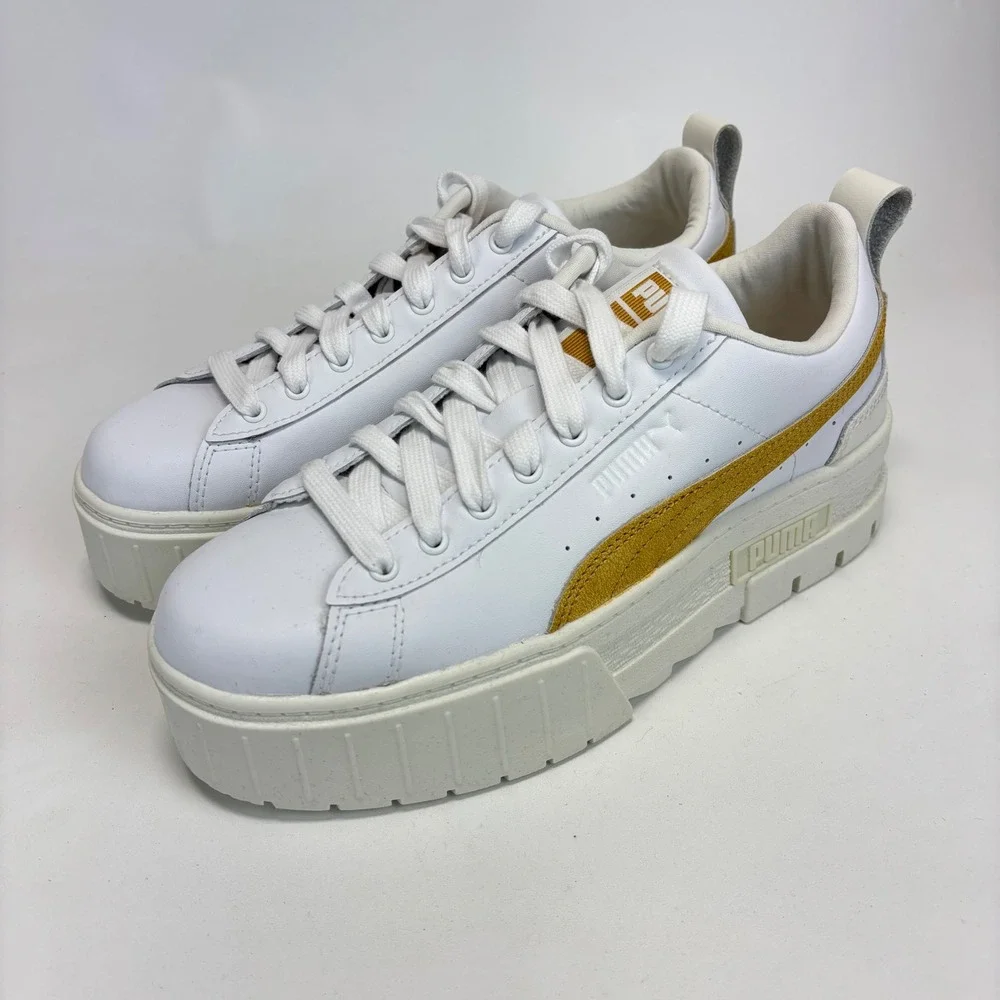 Puma Mayze Lux Sneakers Womens 8‎ White Gold New Platform Chunky 401261-02